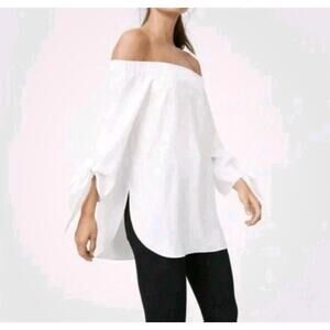 Club Monaco Off Shoulder Blouse Size 2 Tie Sleeve Tunic Top White Flowy Casual